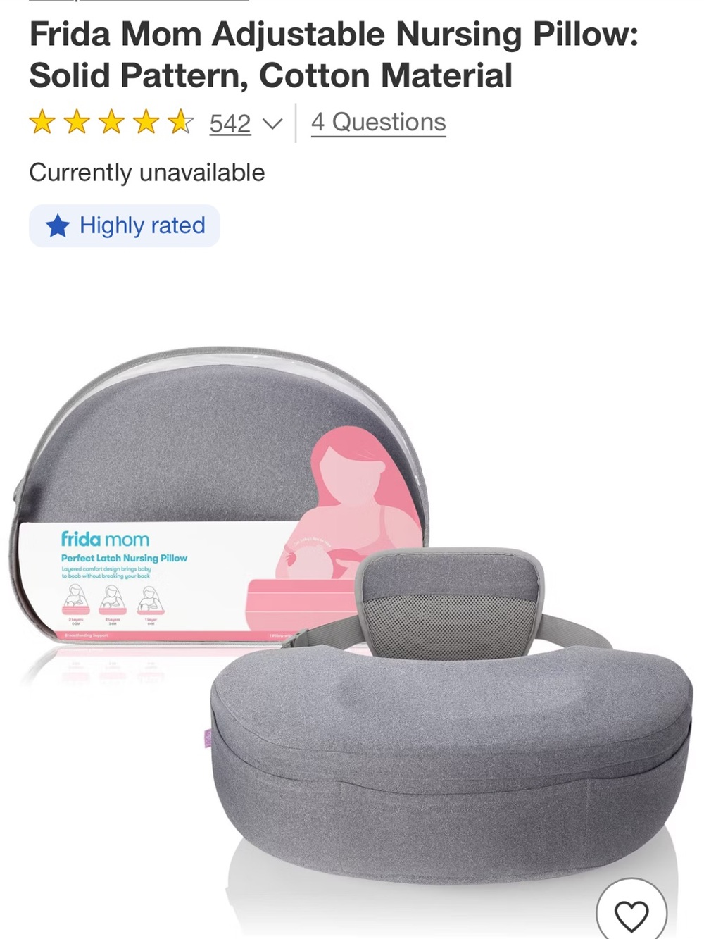 Frida Mom Gray Adjustable Nursing Pillow for Comfortable Feeding Support